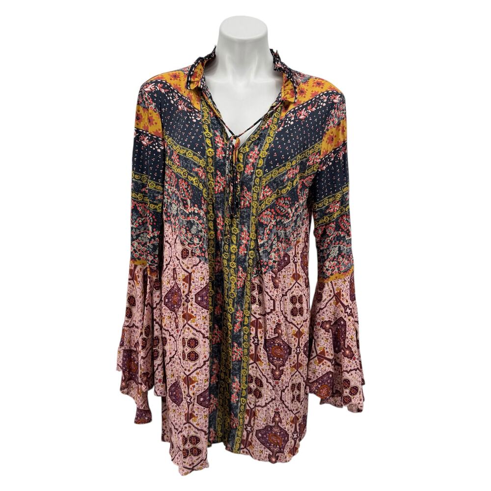 Altar'd State Boho Chic Dress SZ S Womens 100% Rayon Pink Hipster Artsy Flowy